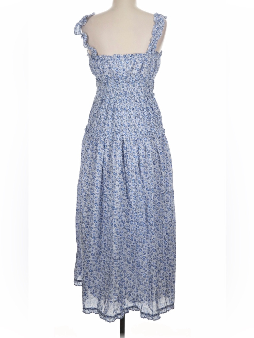 GAP x DÔEN Blue Floral Smocked Cotton Midi Dress Medium - Picture 3 of 6